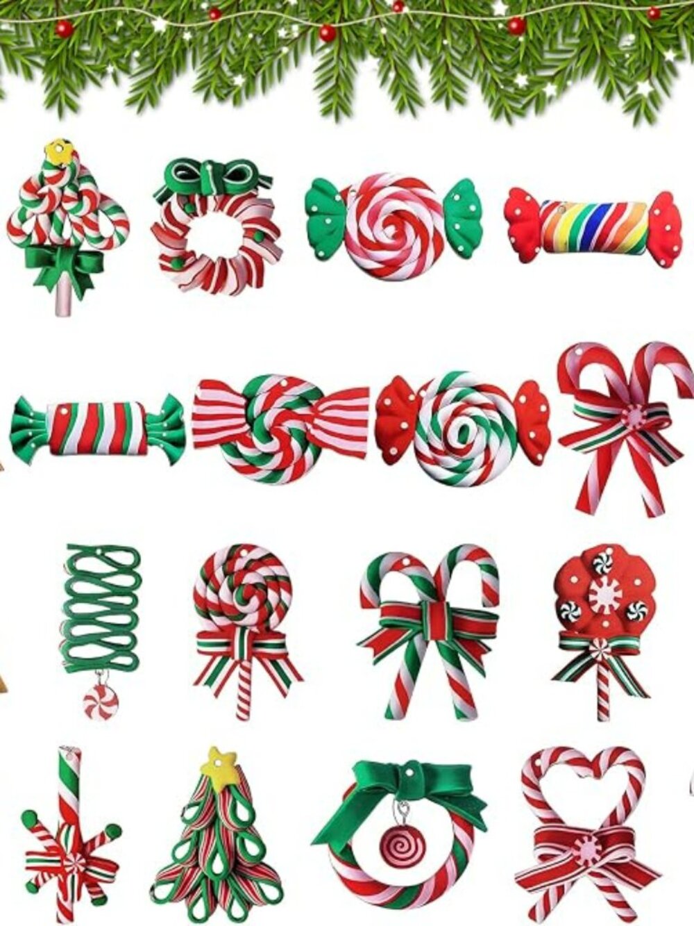 24Pcs Wooden Christmas Tree Decorations, Colorful Mini Lollipop Candy Cane